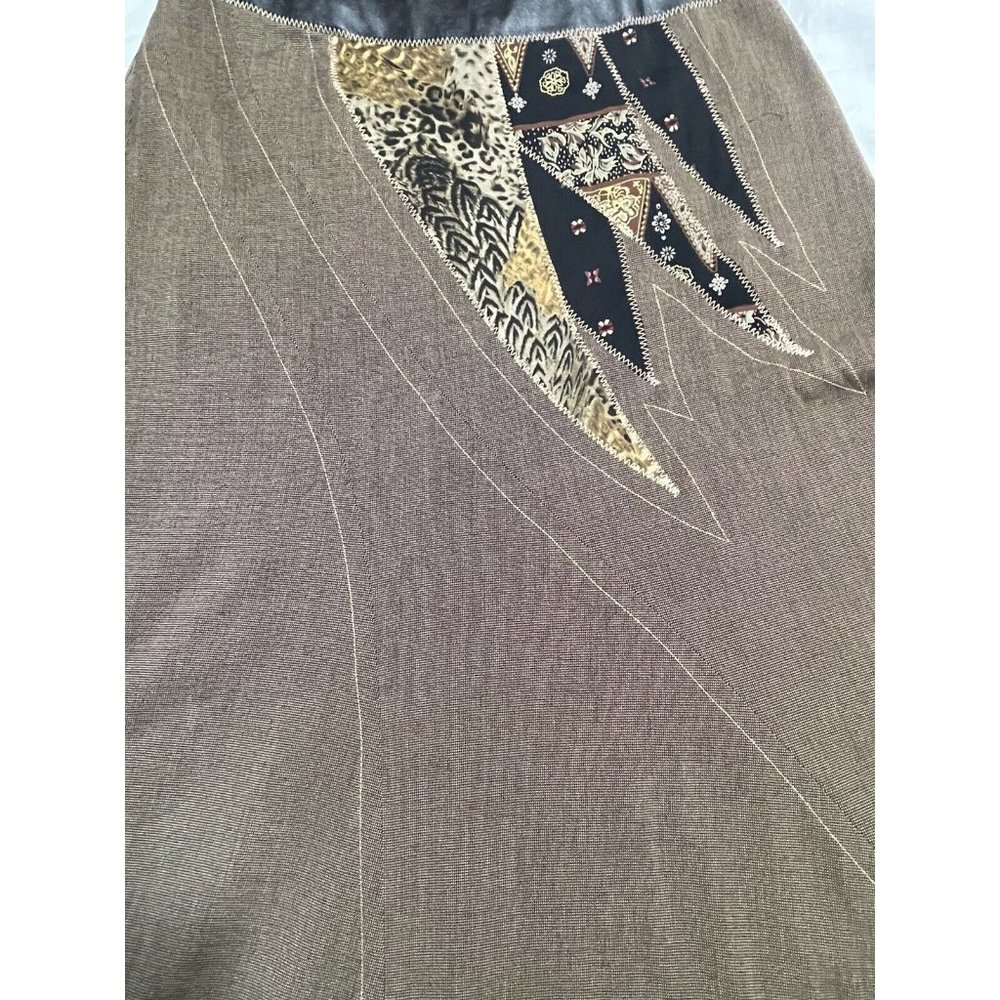 KOOS OF COURSE ART TO WEAR Skirt Tweed Animal Print Leather Women's Size 12 - Picture 10 of 10